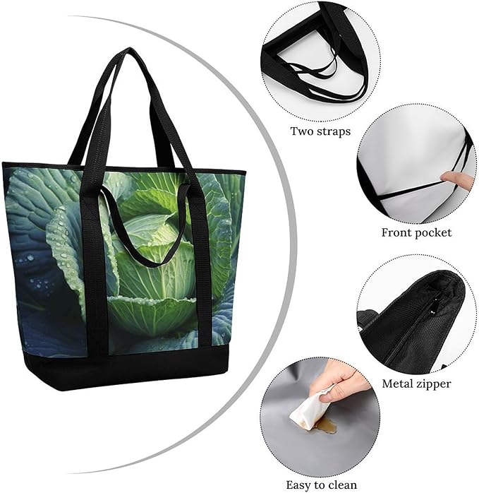 Insulated Shopping BagLarge Reusable Cooler Bags Bright Cabbage Printed Foldable Shopping BagTravel Waterproof Shoulder Bag