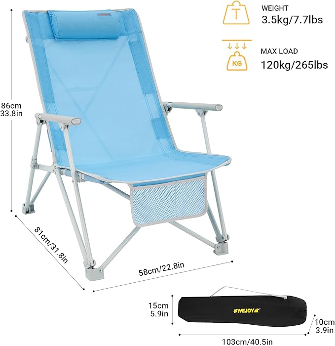 #WEJOY Folding Webbed Lawn Beach Chair - Heavy Duty Portable Outdoor Chair with Hard Armrest for CampingGardenConcertsFestivals and Sand Picnic BBQ265 LBS