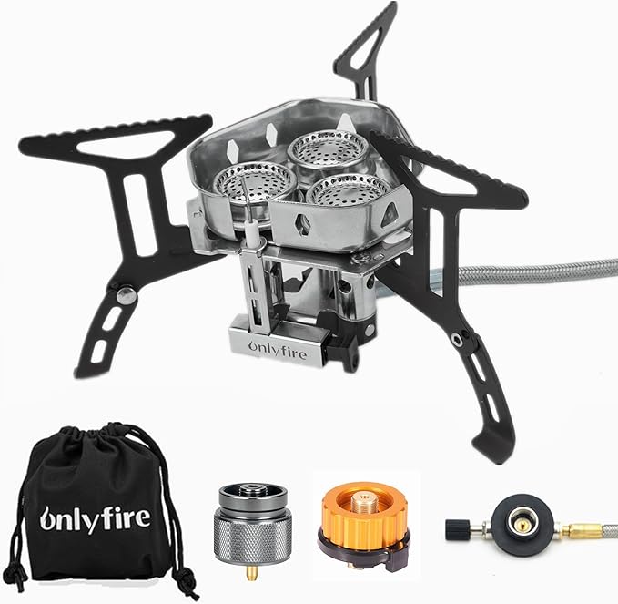 ONLYFIRE OUTDOOR LIVING Portable Camping Gas Stove 6800W Small Backpacking Stove with Propane Gas Adapter Mini Foldable Camp Stove with Carry Bag for Picnic Camping Hiking Emergency Use GS334-2A