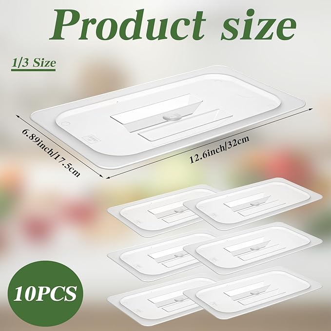 10 Pcs Polycarbonate Food Pan Lids with Handle 1/3 Size Clear Food Pan Lids Stackable Acrylic Hotel Lid Cover for Restaurant Foods Container and Storage