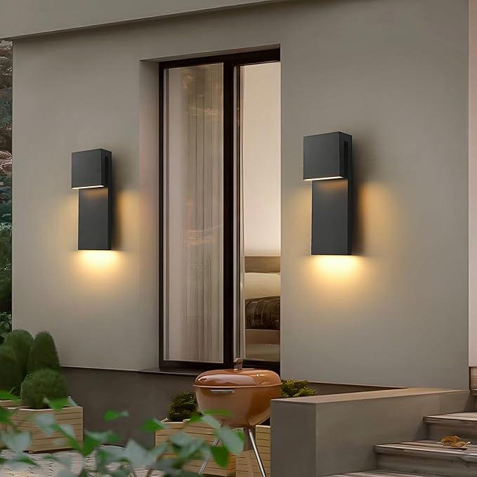 Modern LED Large Outdoor Wall Light 3000K 28W IP65 Waterproof Integrated LED Outdoor Wall Sconce Anti Rust Black Porch Lights Exterior Lighting Outside Lights Fixture for GarageBalconyBackyard 1PACK