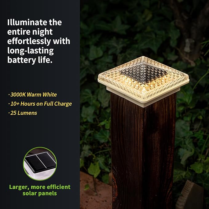 Glass Solar Post Cap Lights with Crystal Style - Decorative Deck Fence Lights for 4x4 5x5 Posts Hidden Solar Panel Modular Design 10Hr Runtime IP65 Warm White White 2 Pack