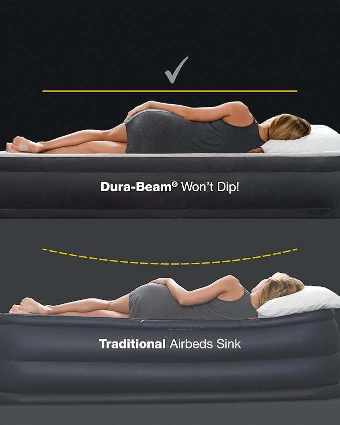 Intex 64115ED Dura-Beam Standard Pillow Rest Air Mattress: Fiber-Tech – Twin Size – Built-in Electric Pump – 12in Bed Height – 300lb Weight Capacity