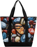 Insulated Shopping BagLarge Reusable Cooler Bags Color Stones Hippie Printed Foldable Shopping BagTravel Waterproof Shoulder Bag