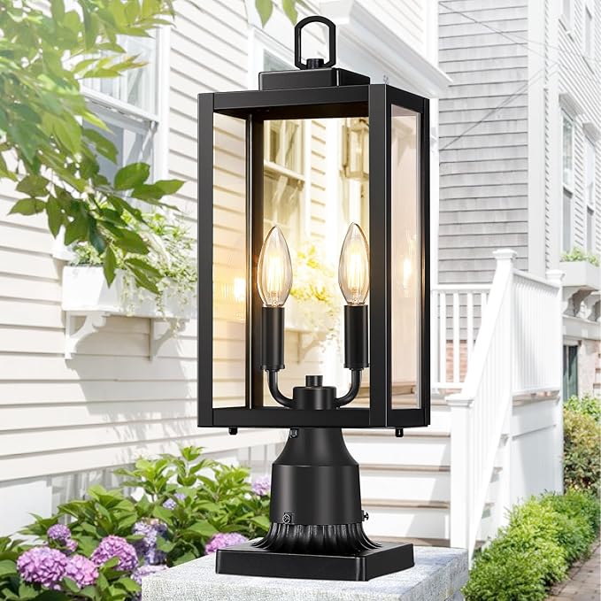 18'' Outdoor Post Light Lamp Post Light Fixture 2-Light Waterproof Modern Outside Post Lantern Column Lights Exterior Pole Lighting Pillar Lantern 1 Pack (Not Include Mounting Base)