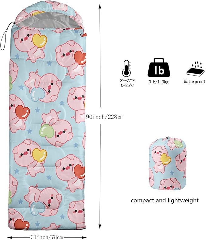 AILONEN Kawaii Panda Sleeping BagsLightweight &amp Waterproof3 Season Warm &amp Cool WeatherDreamy Purple Flower Animal Themed Sleeping Bags for BoysGirlsKidsAdults TravellingOutdoors