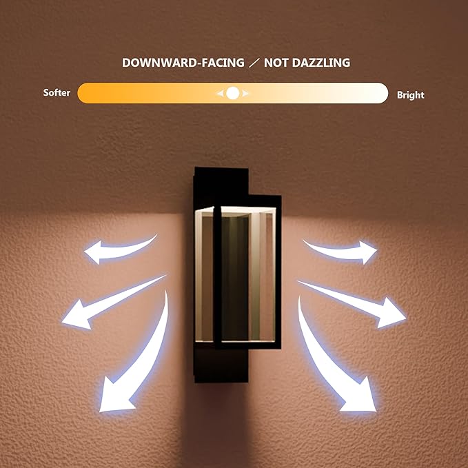 Outdoor Wall Sconce Lights LED Wall Mount Lantern Waterproof Exterior Wall Light Fixtures with Clear Glass Shade Aluminum Matte Black Lamps for Porch Entryway Doorway Garage Garden Yard