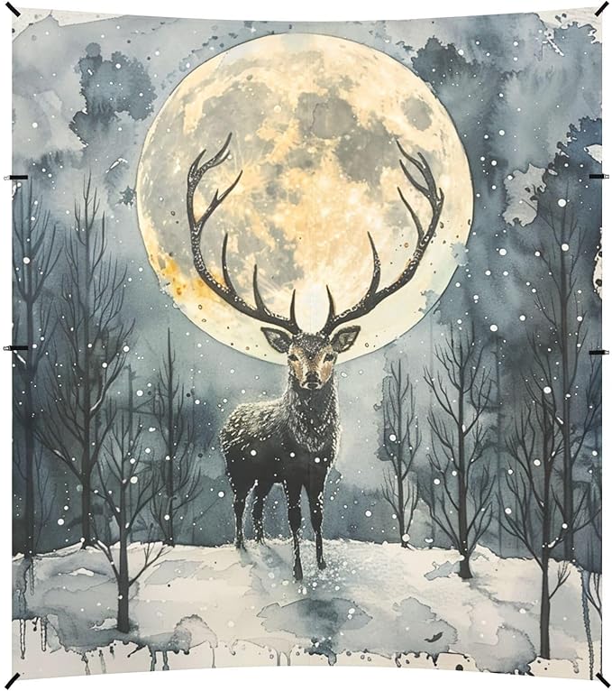 ALAZA Watercolor Moon Winter Deer Beach Tent Sun Shelter Portable Canopy Sunshade for Outdoor Camping Picnics Backyard Fun 10x9 ft