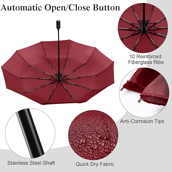2 Pcs Beach Umbrella with Adjustable Universal Clamp Upf 50+ Automatic Open and Close Windproof Travel Portable Golf Umbrella for Beach Chair Stroller Fishing