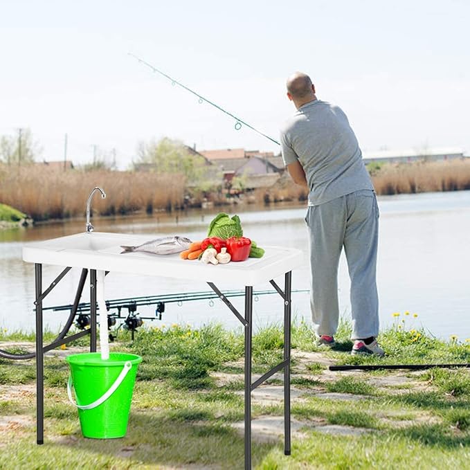 Fish Table Portable Cutting Cleaning Table for Fish Portable Sink Fish Fillet Hunting Table with Faucet and Drain Hose