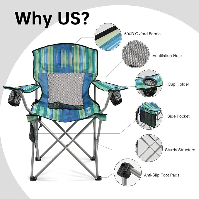 Simple Deluxe Outdoor Foldable Camping Chair with 300lbs Capacity and Sturdy Material Foldable Camping Chair with Cup Holder and Carrying Bag Suitable for Camping Parks and Fishing Multi-Color