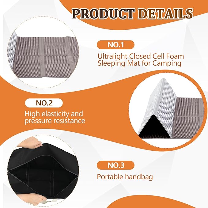 Double Sleeping Pad Closed Cell Foam Pad with Bag for Camping Backpacking Lightweight Mat 72 x 45.67 in Moisture-Proof Mattress Portable for Outdoor Hiking Mountaineering