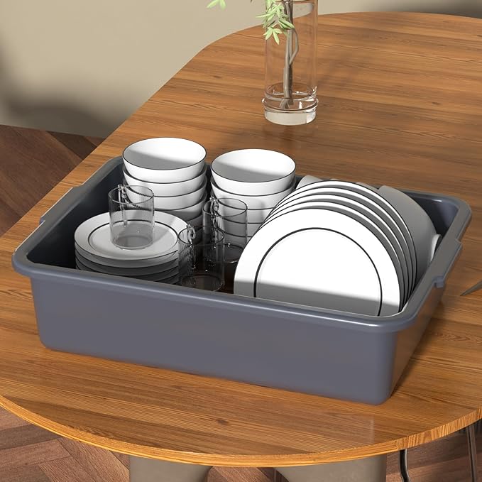 4-Pack Commercial Bus Box Large Plastic Bus Bins 24 L Gray