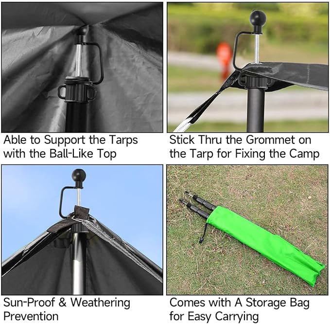 SANLIKE Tent Poles for Tarp 8.2' Telescoping Poles Set of 4 Replacement for Canopy &amp Camping Rooftop Tent Poles for Rain Fly Awning - Gray
