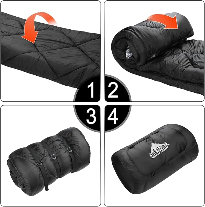 AGEMORE 0 Degree Double Sleeping Bag for Adults Cotton Flannel Lined 2 Person Queen Size Warm Sleeping Bag for Family Winter Camping or RV Traveling