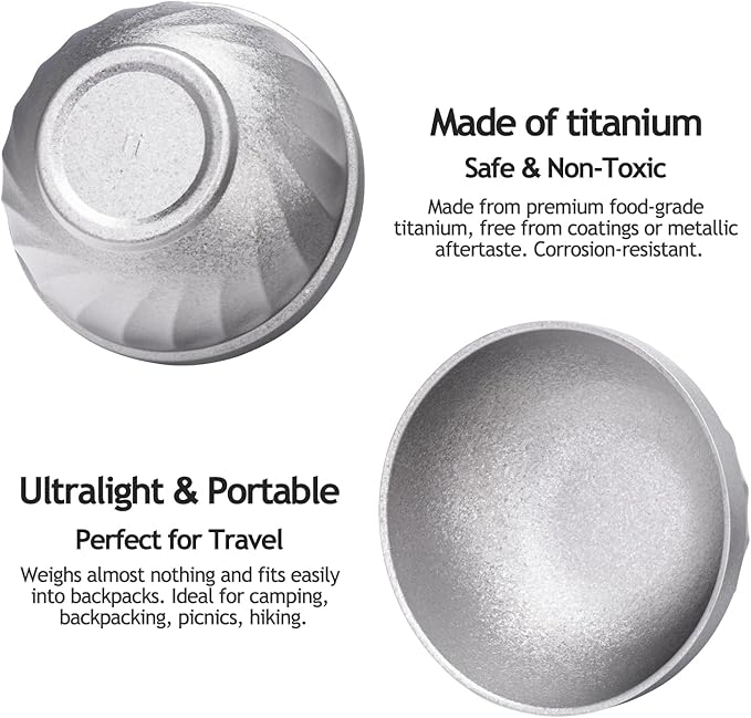 iBasingo 800ML Titanium Bowl Double Wall Insulated Camping Bowl for Soup Rice &amp Food Ultralight Portable &amp Durable Metal Tableware Outdoor Hiking Backpacking - BPA-Free Non-Toxic (Silver)