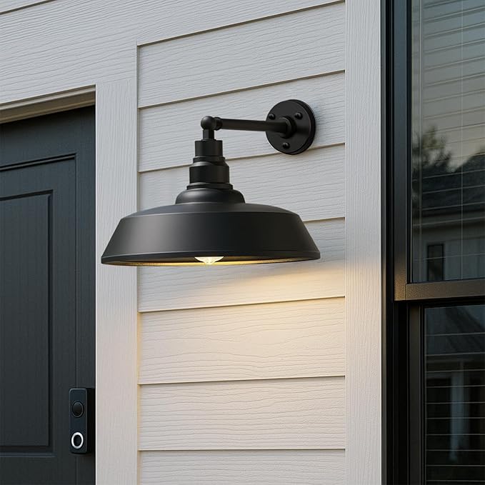 24 Large Gooseneck Outdoor Light - Classic Outdoor Barn Light Fixture Black Exterior Wall Light Fixture for Farmhouse Great for Patio and Farmhouse
