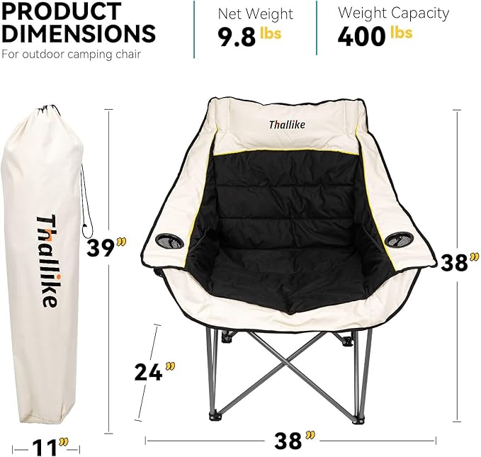 Oversized Camping Chair for Adults – Heavy Duty Folding Chair with Cup Holders Storage Pocket &amp Carry Bag – Outdoor Padded Camp Chair for Camping Backyard Fishing &amp Sports – Supports 400lbs