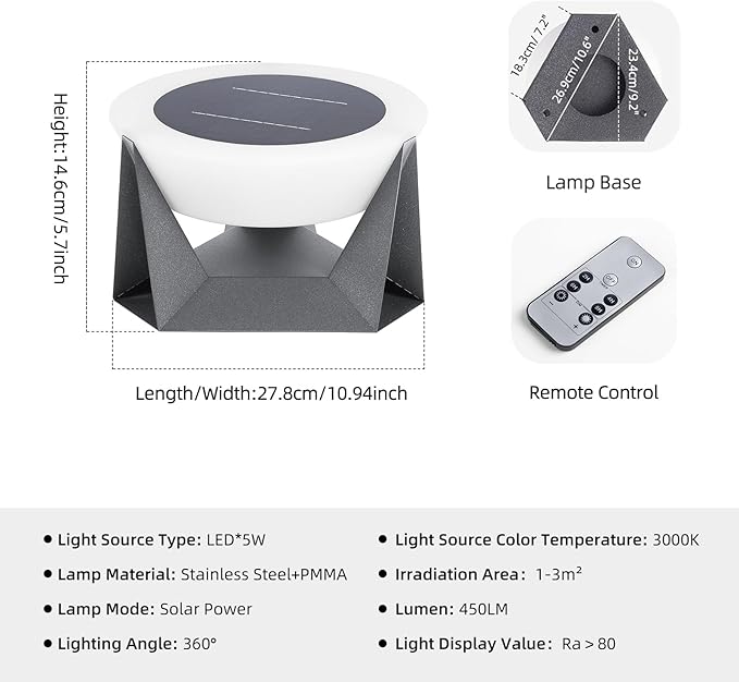 Solar Post Lights 11 Modern Post Light Dusk to Dawn Outdoor Column Cap Light Waterproof Solar Gate Pillar Lamp 3000K LED Landing Lighting Fixture for Patio Garden Decoration