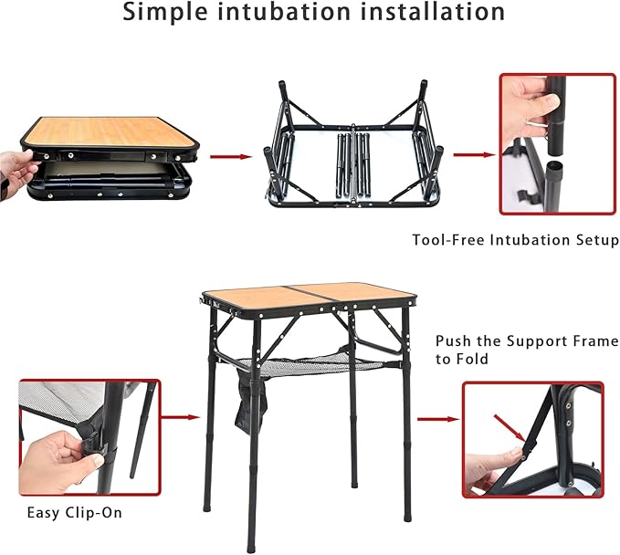 Portable Folding Camping Table 2ft - Anti-Stain Adjustable Height Lightweight with Detachable Handle Thickened Aluminum Frame &amp Double for Outdoor RV/Camping/Beach &amp Indoor Kids Snack Table