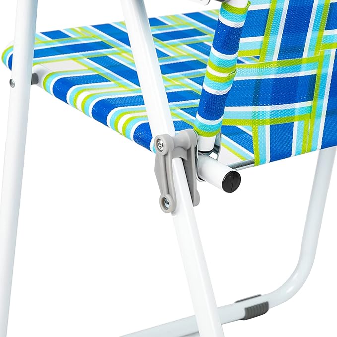 Bonnlo Foldable Patio Chair Set of 2 Heavy-Duty Steel Frame Supports 265 lbs/120 kg Ultra-Lightweight Portable for Travel Poolside Camping Beach (Green and Blue Crisscross Weave)