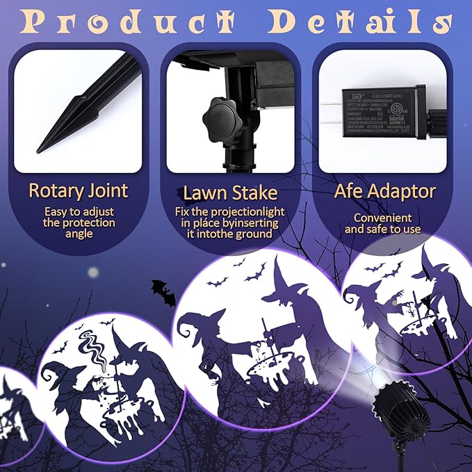 Halloween Projector Light with 1 Film Slides Holiday LED Projector Lights Outdoor Reflectors Waterproof Landscape Decorative Rotation Lighting Movement Projection Lamp(Witches Poison)