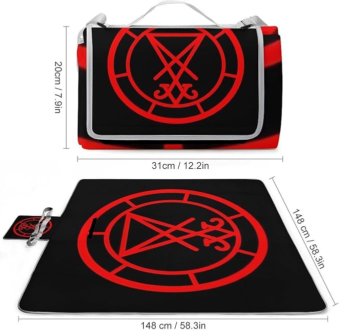 Demon Baphomet Satanic Goat Head Sigil of Lucifer Waterproof Outdoor Picnic Blanket Sandproof Beach Mat for Camping Hiking Grass Travelling