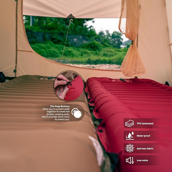 ZOOOBELIVES Camping Sleeping Pad with Built-in Pump &amp Pillow 5-Inch Thick 27-Inch Wide Ultralight Inflatable Camp Mat with Snap Buttons Compact for Hiking Backpacking and Travel - Airlite1901