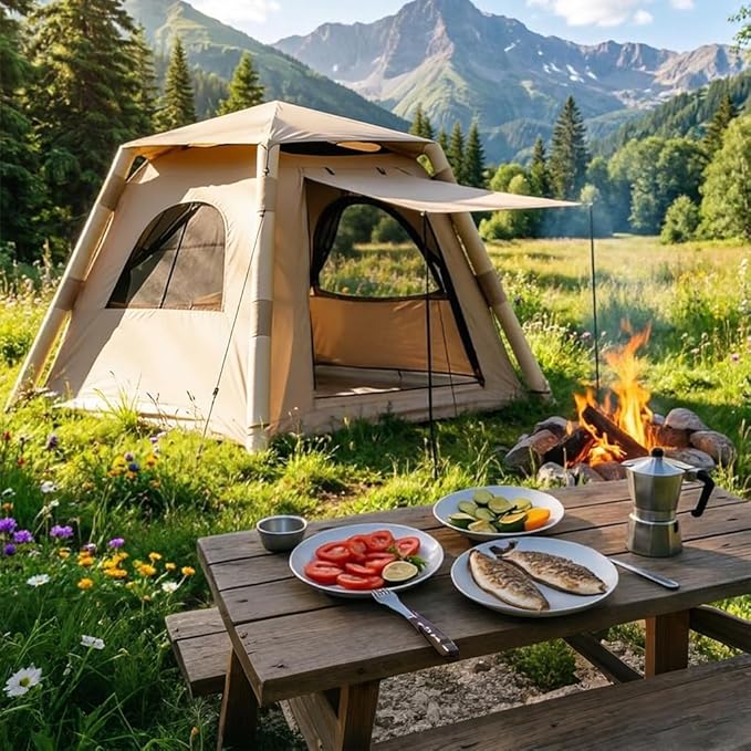 7.2' x 7.2' Inflatable Tents for Camping Easy Setup Inflatable Tent House4 Season Blow Up Camping Tent with Pump Waterproof Sunproof Outdoor Glamping House
