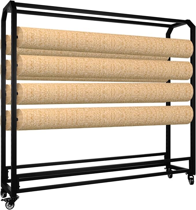 Fabric Roll Storage Rack with Wheel Adjustable Hanging Rod Bracket Display Shelf