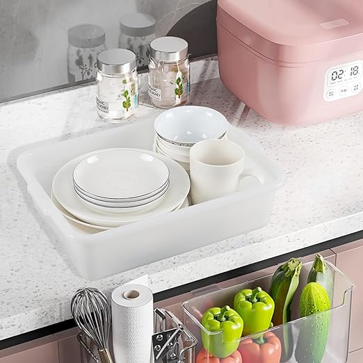 Yuright 8L Plastic Commercial Bus Tub 4 Pack Small Bus Bin Restaurant White Wash Tub Basin