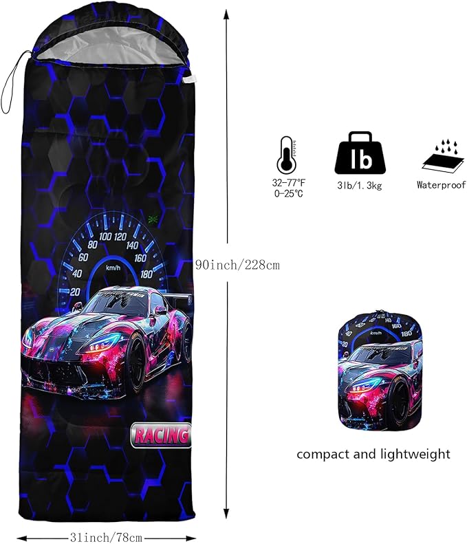 AILONEN Cartoon Car Sleeping BagsLightweight &amp Waterproof3 Season Warm &amp Cool WeatherCute Stars Printed Vehicles Transportation Sleeping Bags for BoysKidsAdults TravellingOutdoors
