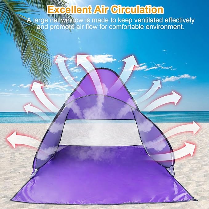 Beach Tent Pop Up Beach Tent Canopy Sun Shade Shelter Anti-UV Automatic Waterproof for 2-3 Person with Net Window Storage Bag Outdoor Camping Fishing Park Bea ch