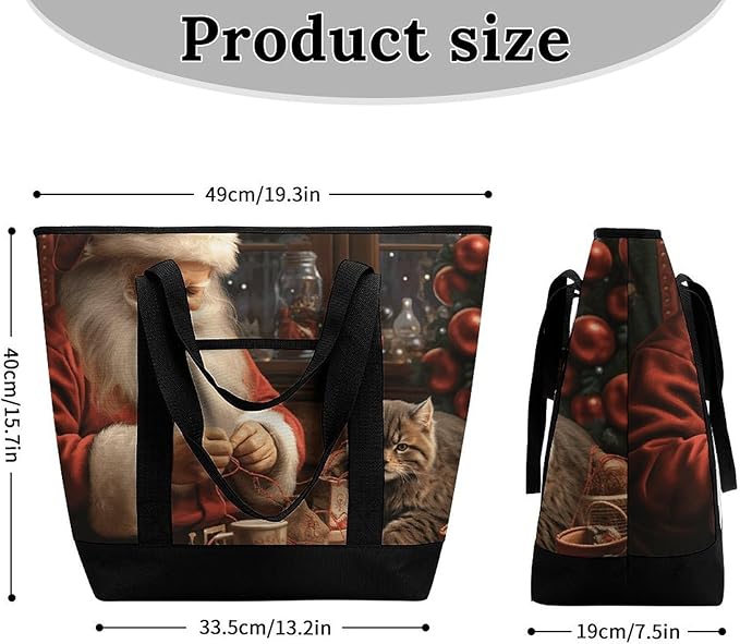 Insulated Shopping BagLarge Reusable Cooler Bags Christmas Santa Claus Sewing Tree Cat Printed Foldable Shopping BagTravel Waterproof Shoulder Bag