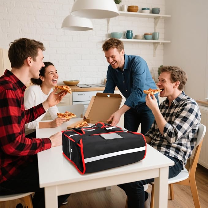 Insulated Pizza Delivery Bag 20''L x 20''W x 8''H Professional Thermal Pizza Warmer Bags Large Heavy Duty Pizza Carrier Hot Cold Food Delivery Bag for Delivery Bike Camping