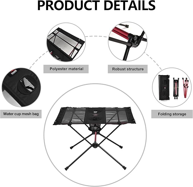 widesea Portable Camping Table Ultralight Mesh Folding Beach Table for Camping Hiking Backpacking Outdoor Picnic Mesh Folding Table with Mesh Bag