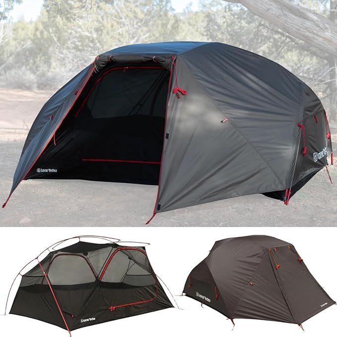 Lone Rider 2 Person Dome ADVTent - Lightweight Waterproof Shelter for Camping Backpacking Hiking - One Piece Pole Pitch System with Mesh Ventilation and Storage - Includes Carry Bag Pegs Awning