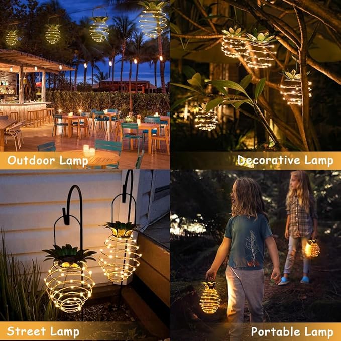 4 Pack Outdoor Solar Hanging Lantern Lights - 60LED Waterproof Solar Pineapple Light Outdoor for GardenYard Porch Lawn Backyard Landscape Pathway Patio Outside Gardening