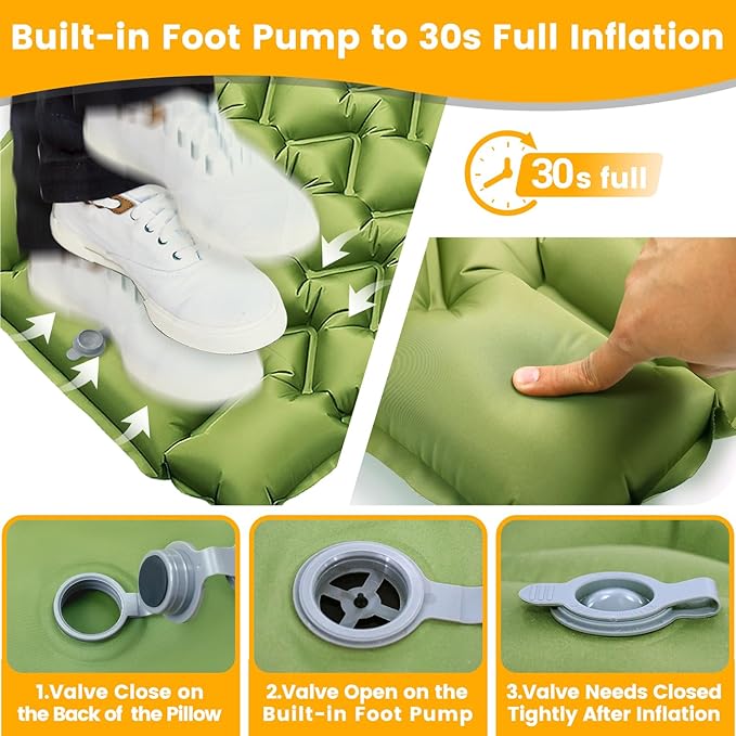 Camping Sleeping Pad Ultralight Camping Mat with Pillow Built-in Foot Pump Inflatable Sleeping Pads Compact for Travel Camping Backpacking Hiking Tent Car Camp Gear