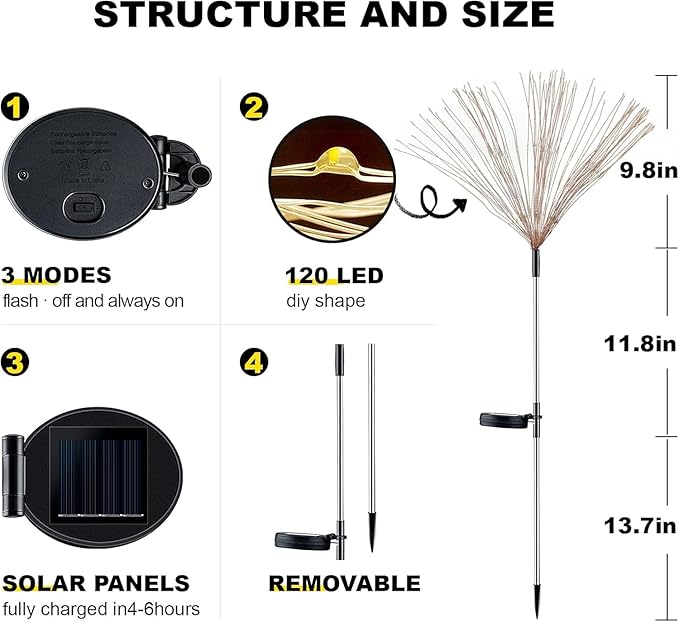 YOTOZU 4 PCS Solar Firework Light Outdoor Solar Garden Decorative Lights 120 LED Powered 40 Copper Wires String DIY Landscape Light for Walkway Pathway Backyard Decor Parties Perfect Gifts(Green)
