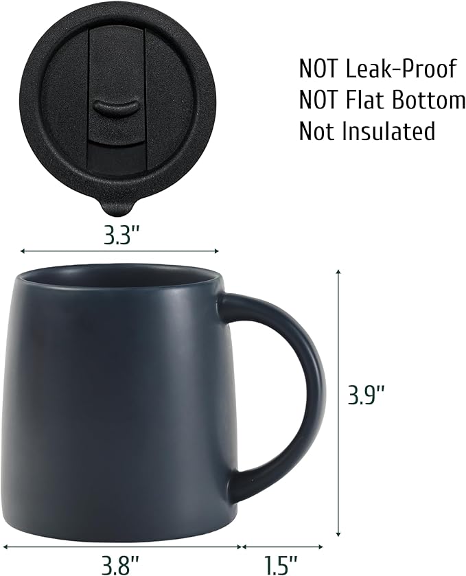 Classic Mug 14 oz Large Coffee Mug with Handle Ceramic Porcelain Tea Cup Smooth Matte (Sliding Lid Set of 2 Red and Navy Blue)