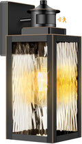 13.6 Motion Sensor Outdoor Wall Sconce Lantern Exterior Waterproof Wall Lights Fixture with Water-Rippled Glass Bronze Outside Mount Lighting for House Porch Garage Patio Bulbs Not Included