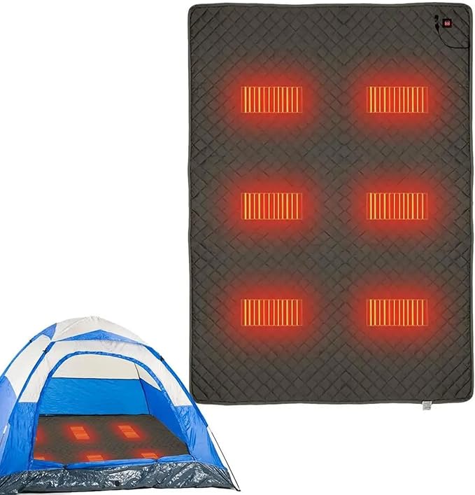 Heated Sleeping Bag Liner - 6 Heating Zones USB Pad for Double Tent Backpacking Camping Electric Sleeping Bag Pad