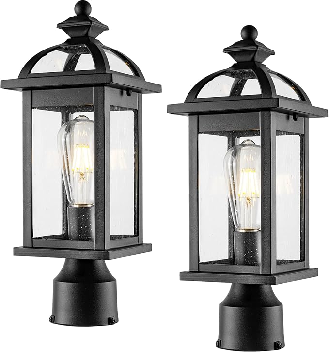 Darkaway Outdoor Post Lights Lamp Posts Outdoor Lighting Waterproof Aluminum Post Lights Exterior Light Fixtures with GlassFence Pole Lights for Yard Patio Garage （2 Pack）