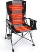 Heated Camping Chair w/Hard Armrest3 Heat Levels Folding Outdoor Camp Chair w/Cup HolderHeavy Duty Padded Portable Heating Lawn Chair Support 400 LbsBlackBattery NOT Included