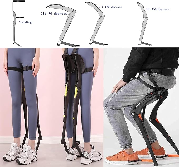 Upgraded chairless wearable invisible chair Height Adjustable Lightweight Leg Brace Seat 220bls Exoskeleton Human Retractable for Adults Outdoor Travel Barbecue FishingSecond Generation(BlackMedi