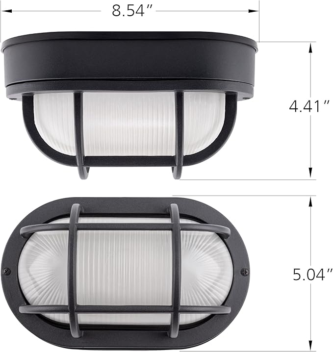 YoonLIT 8.5 inch Outdoor LED Bulkhead Light Fixture Wall or Ceiling Flush Mount Waterproof for Porch Basement Hallway Balcony 10.5W 800 Lumens 5000K Matte Black Finish 1-Pack