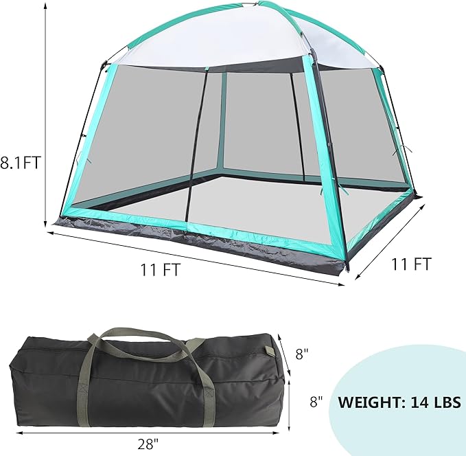 Screen House Room 11x11 Ft Mesh Net Tent Canopy Shelter Gazebo Easy Setup &amp Waterproof &amp Sunshade Suitable for Camping Trip Backyard Beach Picnic