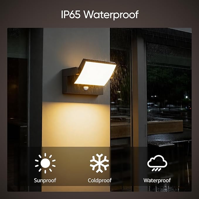 40W Motion Sensor Outdoor Wall Lights 3000K Black LED Light Fixture IP65 Waterproof Exterior Porch Light 360 ° Adjustable Head Flood Wall Lighting for House