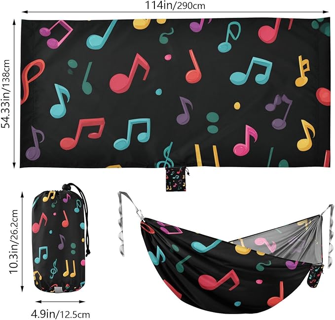 OTVEE Camping Hammock Colorful Clef Art Portable Hammocks 500lb Upgraded Thickened Durable Single Hammocks with Tree Straps &amp Travel Bag for Camping Outdoor Indoor Patio Backyard